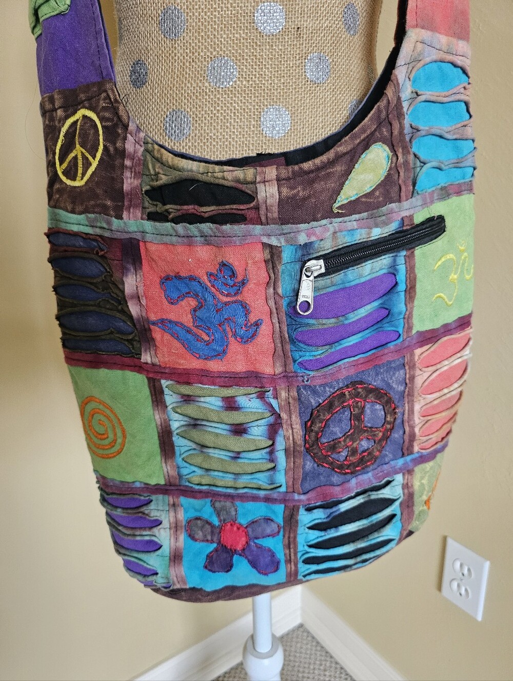 Boho Sling Bag Made Nepal Om Yoga Peace Patchwork Embroidered Messenger